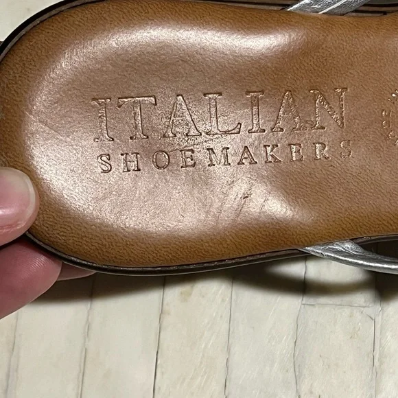 Italian Shoemaker Silver & Tan Women's Leather Sandals PROJECT/REHAB - Picture 3 of 10